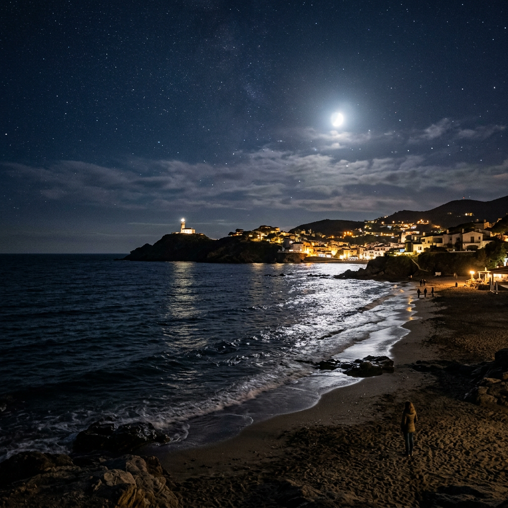 Mar nocturno bello bajo la luz lunar