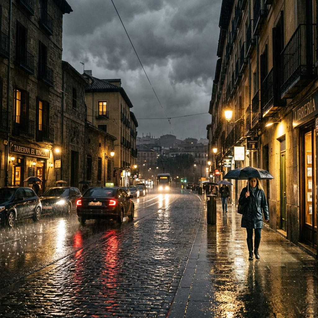Noche gris lluviosa y melancólica